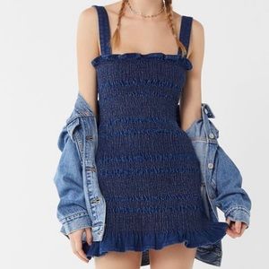 Smocked Denim Mini Dress